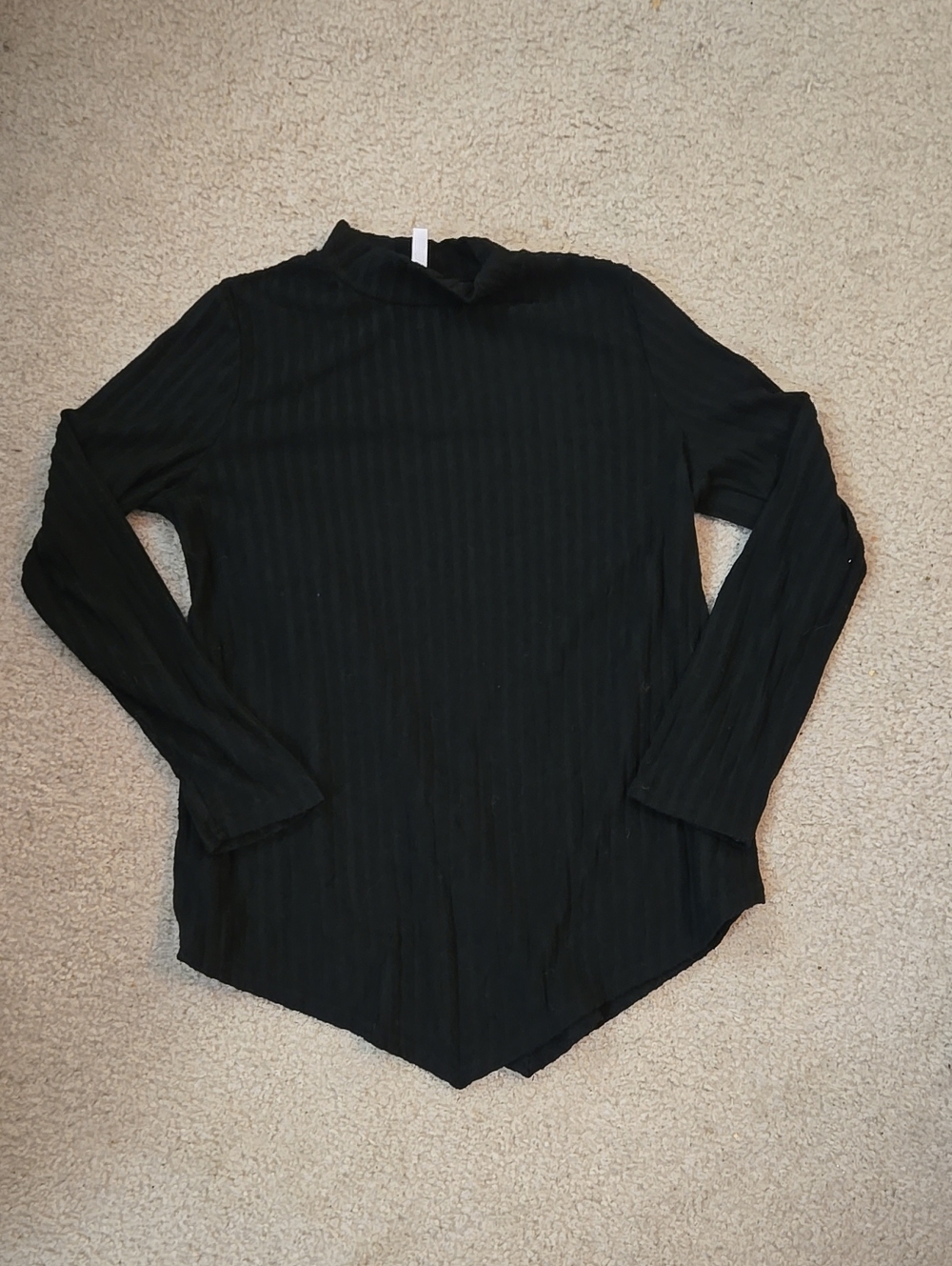 Black Ribbed Long-Sleeve Tee with Mock Neck